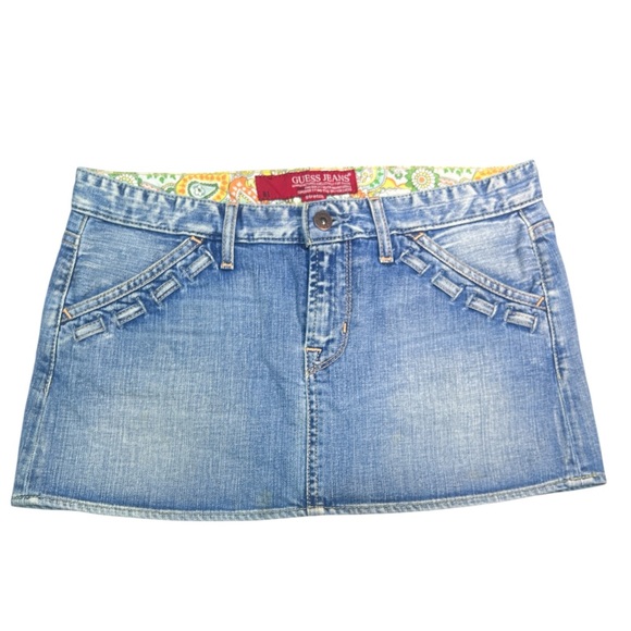 Guess Y2K Vintage Stretch Blue Denim Mini Skirt - Size 28 - Picture 1 of 9